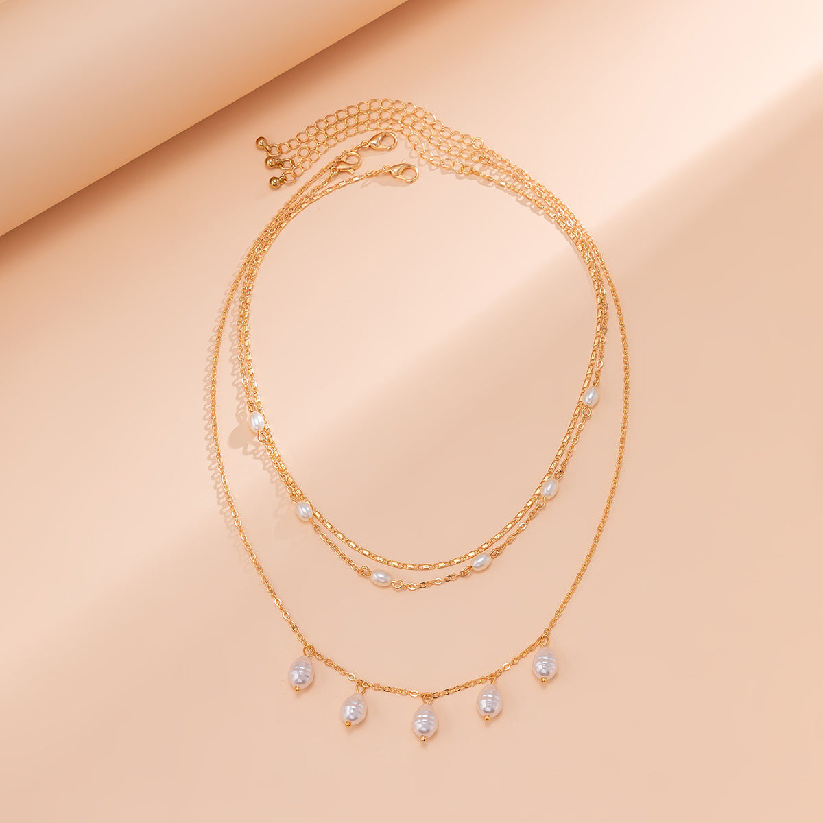 Vintage Minimalist Teardrop Faux Pearl Plated Necklace Curb Chain Women's Jewelry