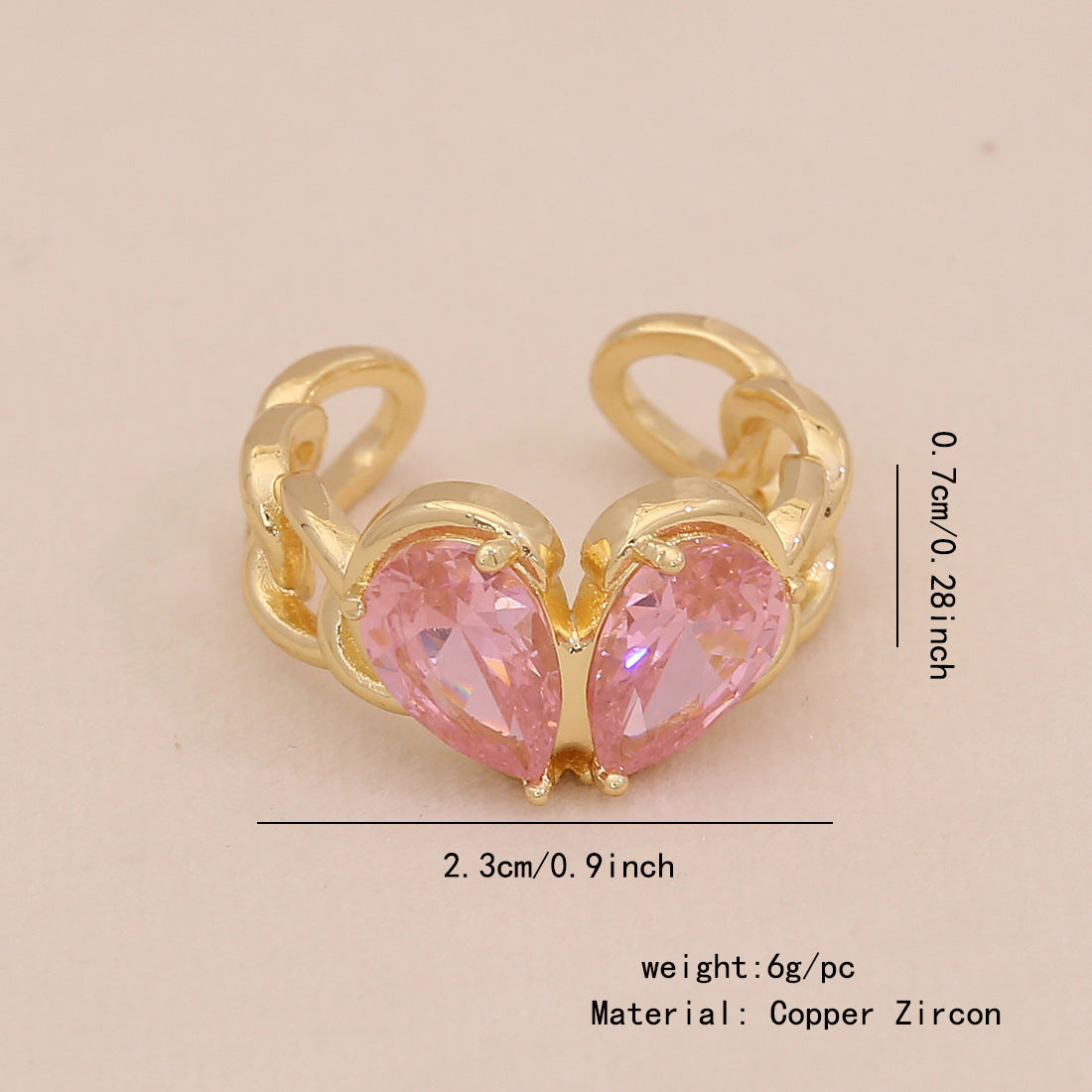 Fashionable Heart-Shaped and Bowknot-Designed Copper Ring with Cubic Zirconia Inlay for Women