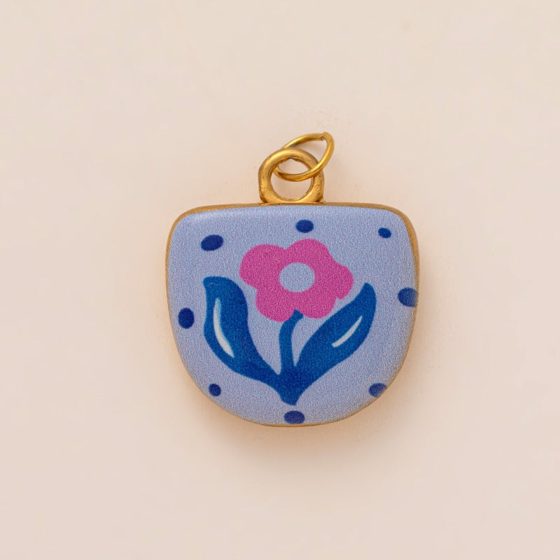 18K Gold Plated Zinc Alloy Heart Floral Charm Bar for Women