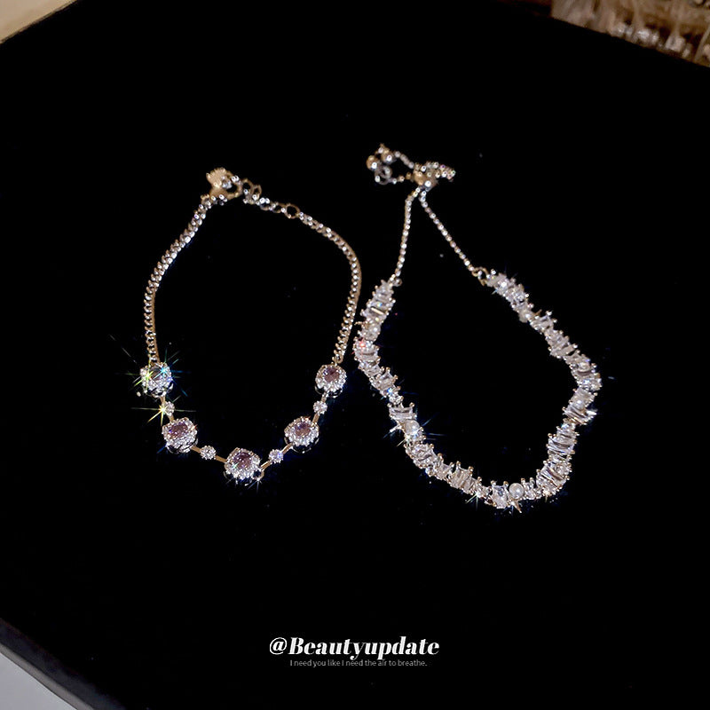 Pulsera minimalista geométrica de perlas con incrustaciones de circonitas para mujer, accesorio de moda ajustable