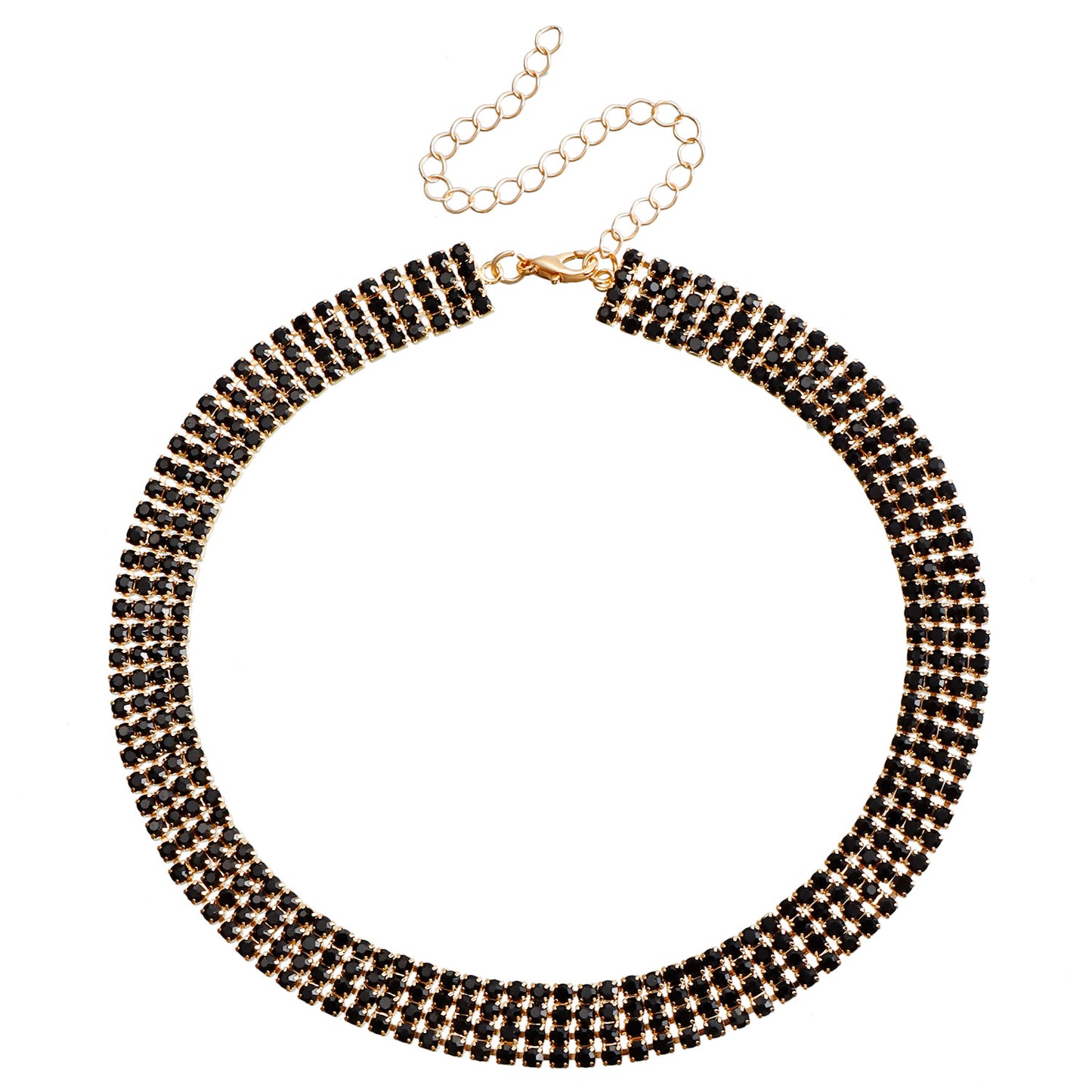 Geometric Style Black Rhinestone-Encrusted Multi-Row Claw-Set Necklace for Women Fashionable Clavicle Chain