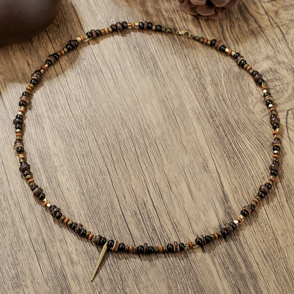 Personalized Geometric Black Agate Leather Spliced Chain Necklace for Men