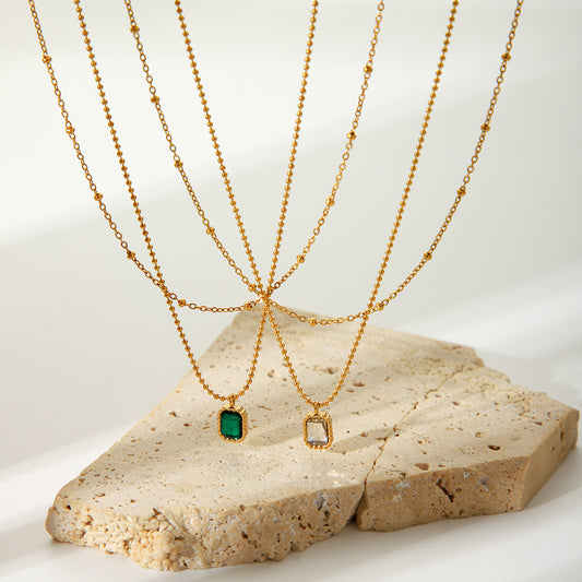 Collar de lujo geométrico de acero inoxidable con baño de oro de 18K y circonitas para mujer