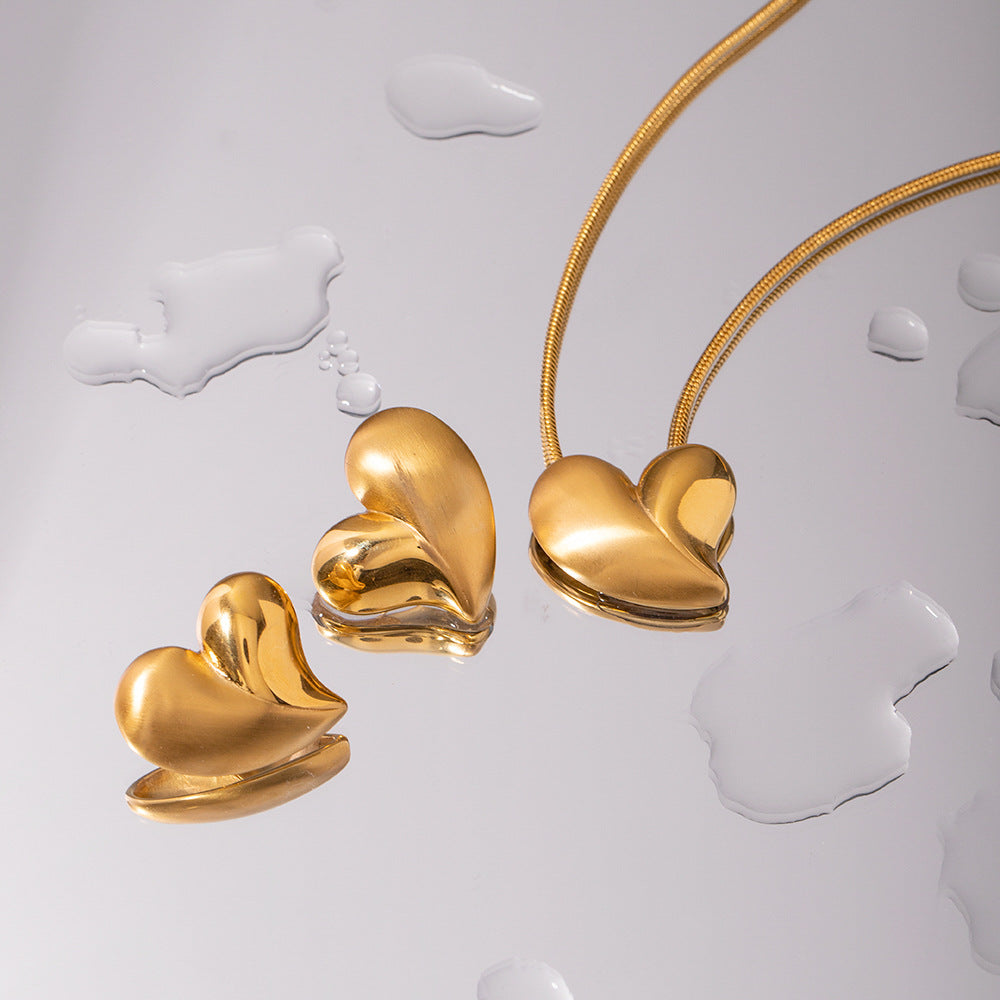 Set collana con pendente da donna in acciaio inossidabile placcato oro 18 carati lucido e spazzolato a metà con design geometrico stile Ins