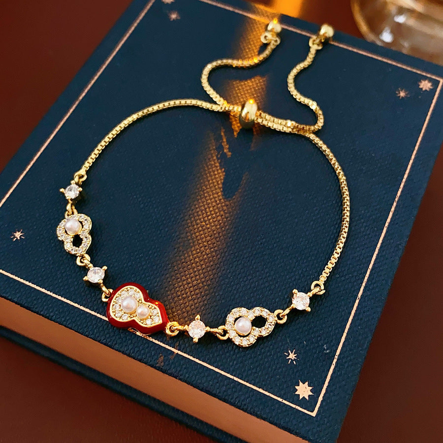 Elegant Floral Geometric Brass Bracelet with Cubic Zirconia Inlay for Women