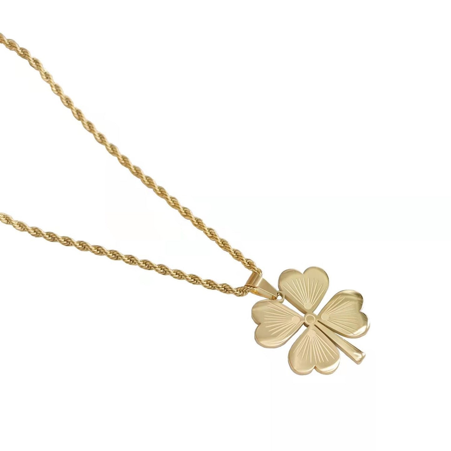 Collana con Ciondolo Trifoglio dal Design Originale da Donna in Acciaio al Titanio Placcato Oro, Catena Lunga Leggera di Lusso Stratificata