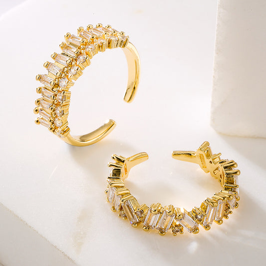 Minimalist Geometric Open Ring for Women Made of Brass with Real Gold Plating and Micro-Paved Zirconia