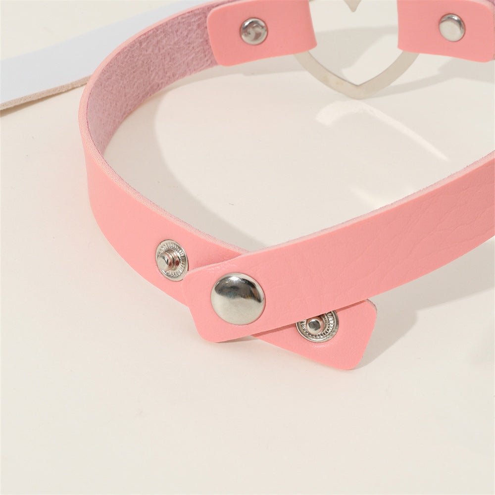 Set di Girocolli in Pelle a Cuore Stile Harajuku Minimalista Carino per Bambini in Rosa Tenue e Bianco