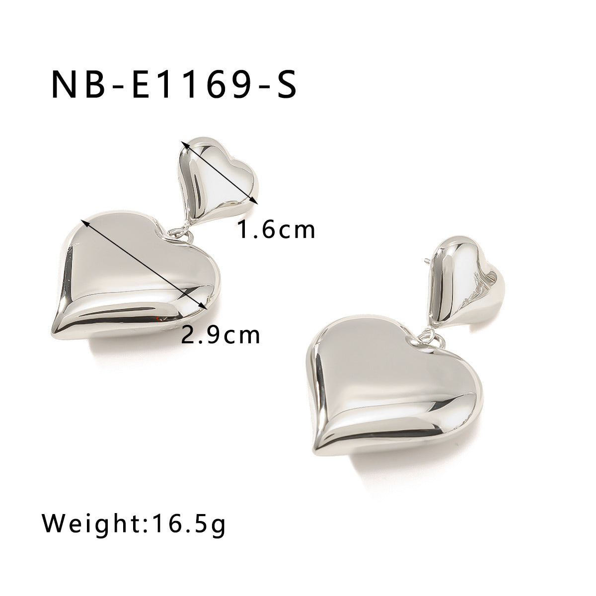 Ins Style Heart-Shaped Pendant Earrings with Double-Layer Love Heart Design, 18K Gold Plated Stainless Steel