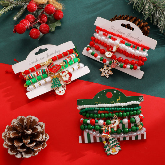 Set di Bracciali Personalizzati a Tema Natalizio con Ciondoli a Forma di Fiocco di Neve, Babbo Natale, Renna e Albero per Donna