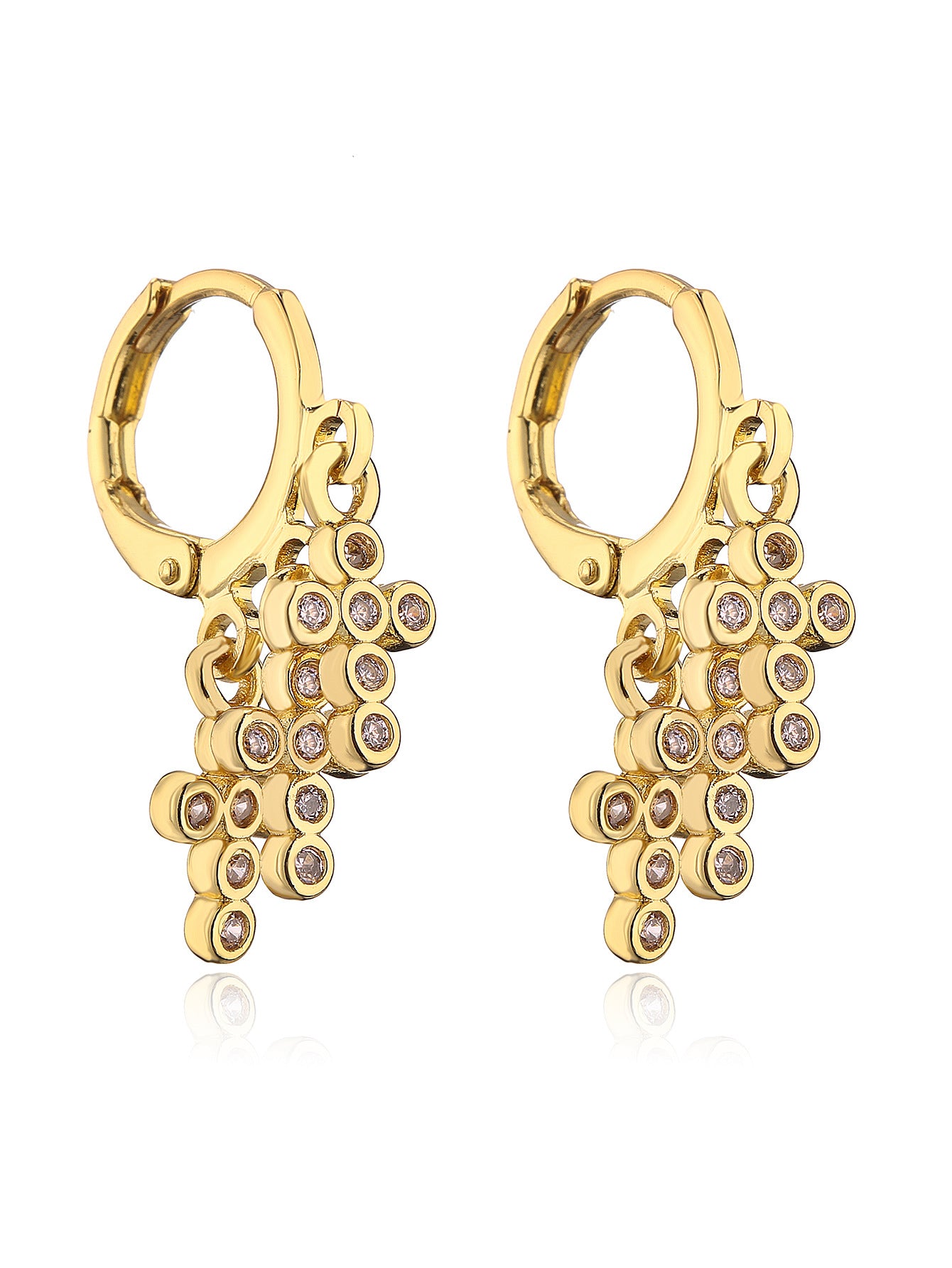 Geometric Pendant Earrings for Women with Copper Base Plated in 18K Gold and Micro-Pave Zirconia