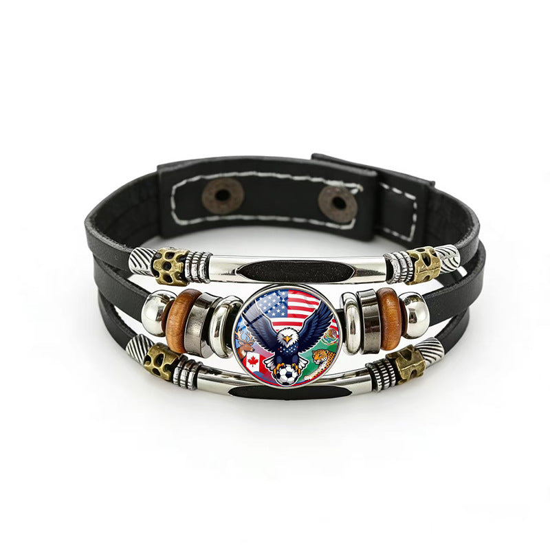 Bracciale Unisex Geometrico Rotondo in Pelle Placcato Multistrato di Tendenza
