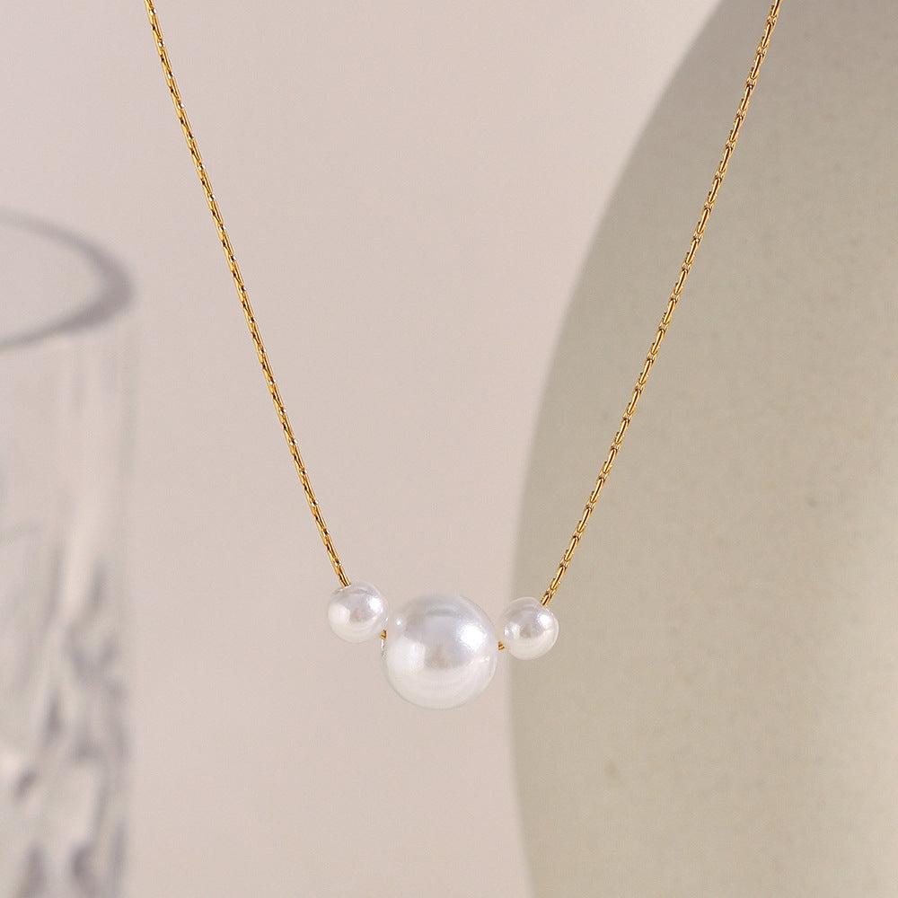 Minimalist Geometric Stainless Steel Plated 18K Gold Fake Pearl Necklace for Women