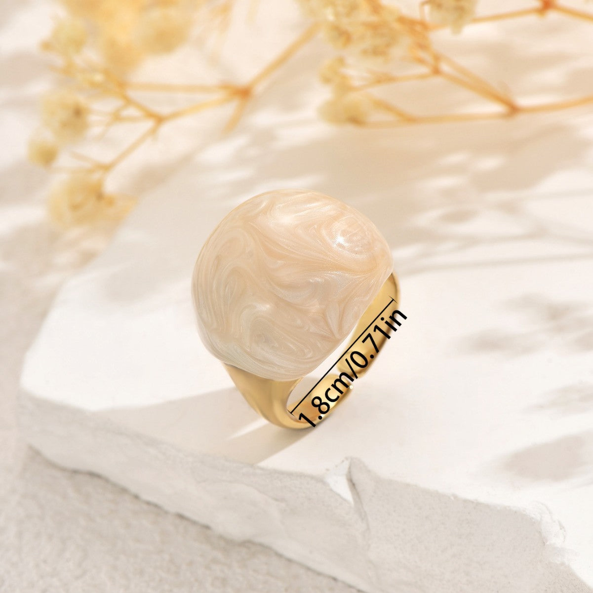 Anillo Abierto de Cobre con Esmalte Geométrico Minimalista y Patrón Circular y de Puntos para Mujer