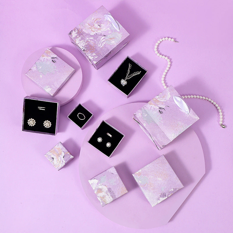Purple Floral Irregular Shape Jewelry Packaging Box for Bracelets Earrings Rings and Necklaces with Oil Painting Style Design