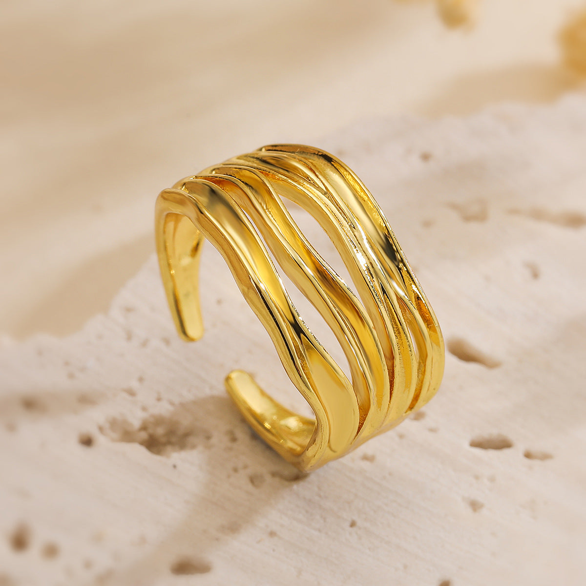 Anello Aperto da Donna Minimalista Geometrico Irregolare in Rame Placcato