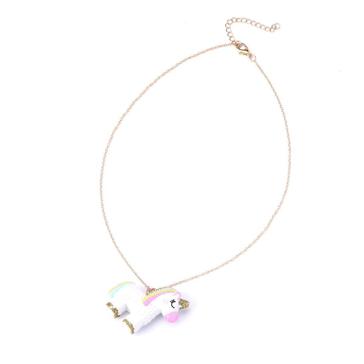 Cartoon Unicorn Resin Pendant Necklace for Kids with 3D Hand-Painted Design and O-Chain