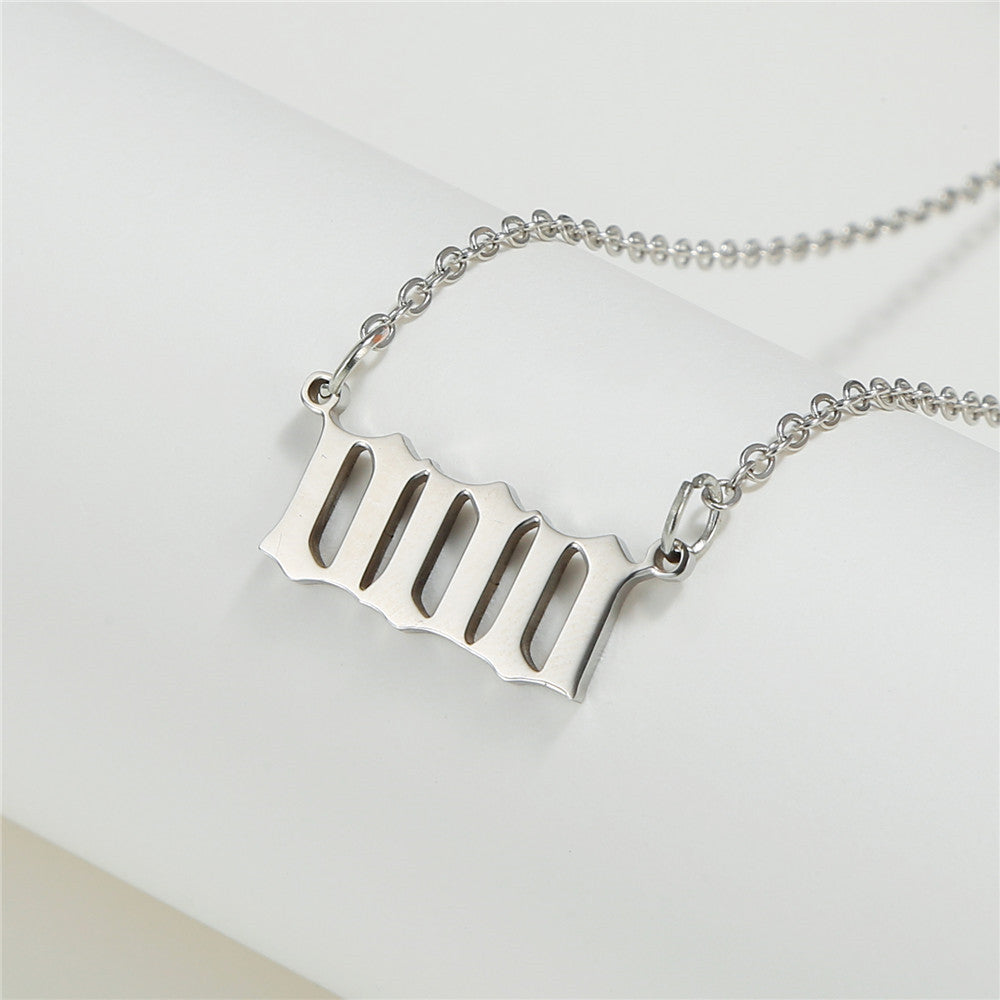 Number Stainless Steel Plated Alloy Pendant Box Chain Necklace