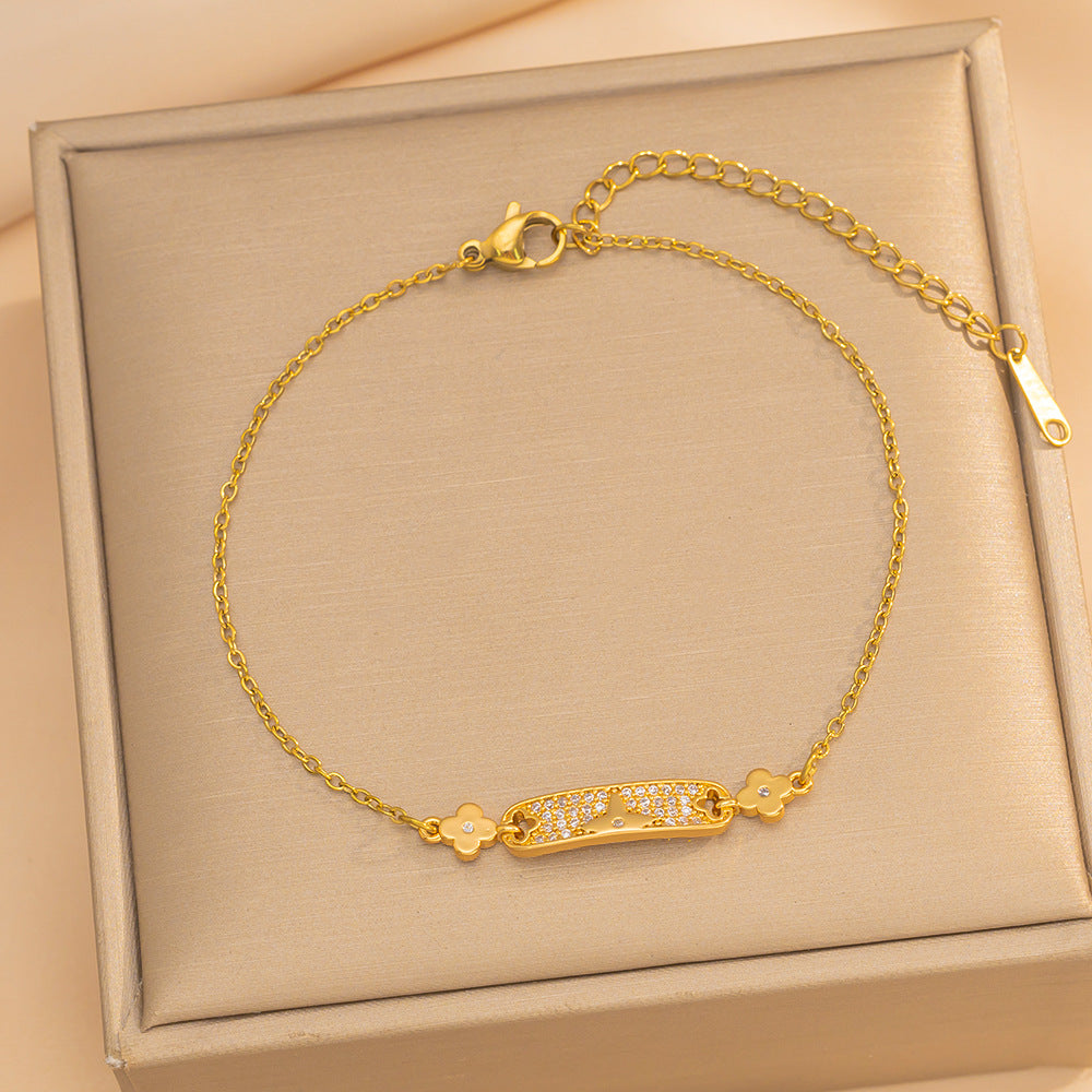 Bracciale Minimalista Geometrico in Acciaio al Titanio da Donna con Intarsio di Strass, Design a Doppio Anello, Sensazione di Lusso, Accessorio di Moda