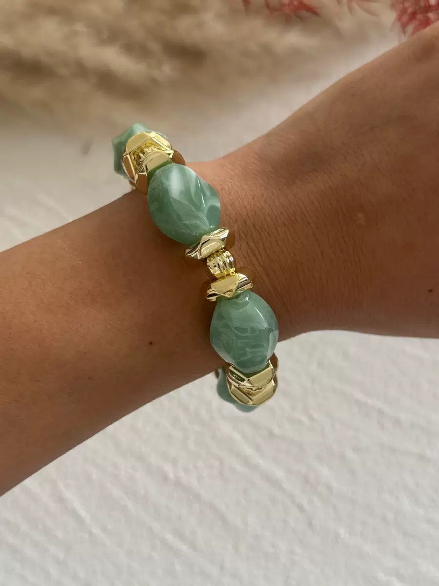 Bohemian Vintage Geometric Turquoise Inlay Plated Alloy Bracelet for Women