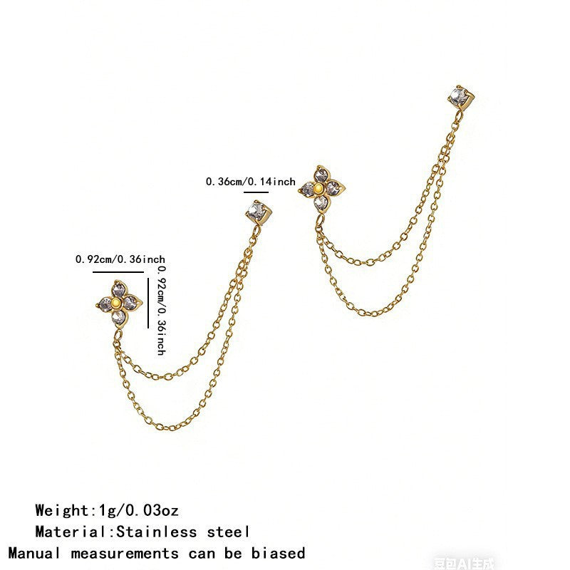 Sweet Elegant 18K Gold Plated Stainless Steel Cross Floral Necklace and Earring Set with Cubic Zirconia