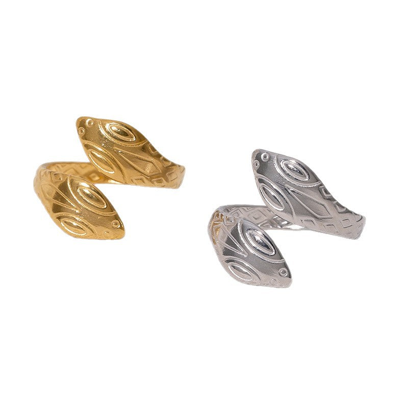 Anello aperto a serpente minimalista in acciaio inossidabile placcato oro 18 carati da donna, gioielli con animali zodiacali