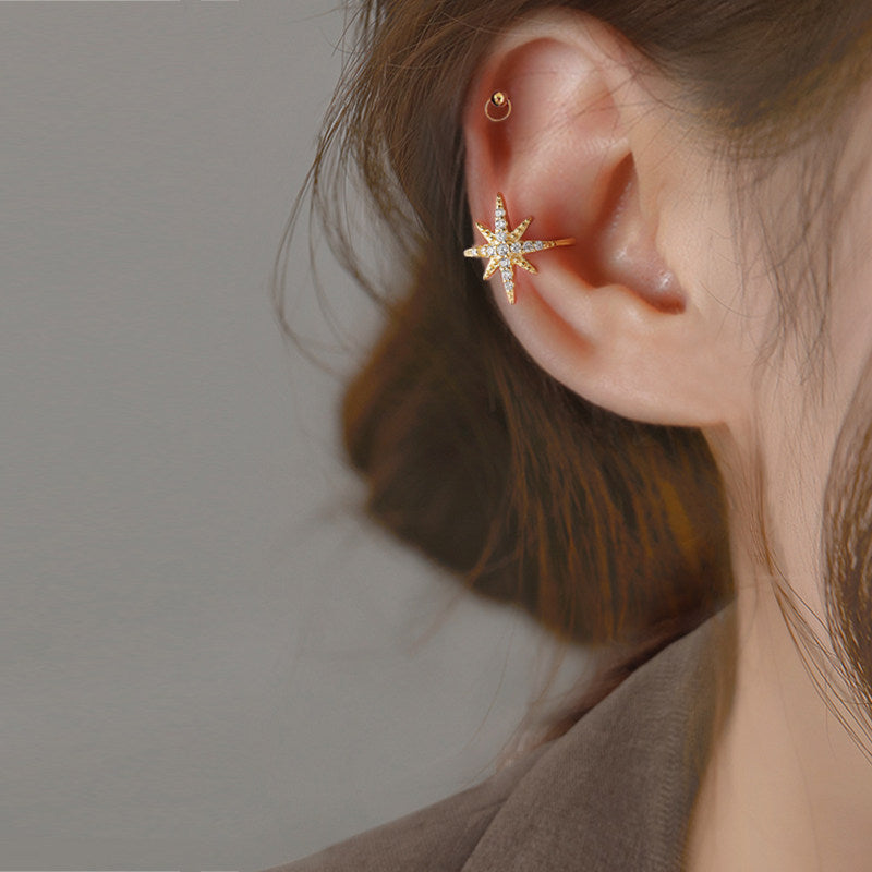 Pendientes de lujo minimalistas con circonitas en forma de estrella, de cobre, para mujer, a la moda, clips para el hueso del oído, sin perforación, elegantes.