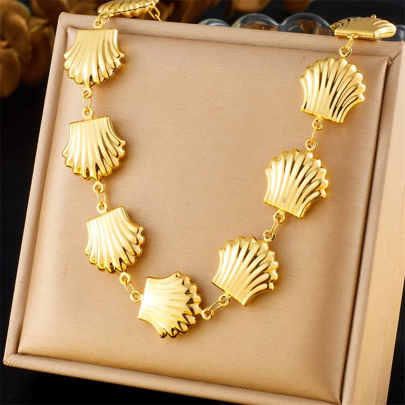 Personalized Gold Plated Stainless Steel Shell Jewelry Set for Women