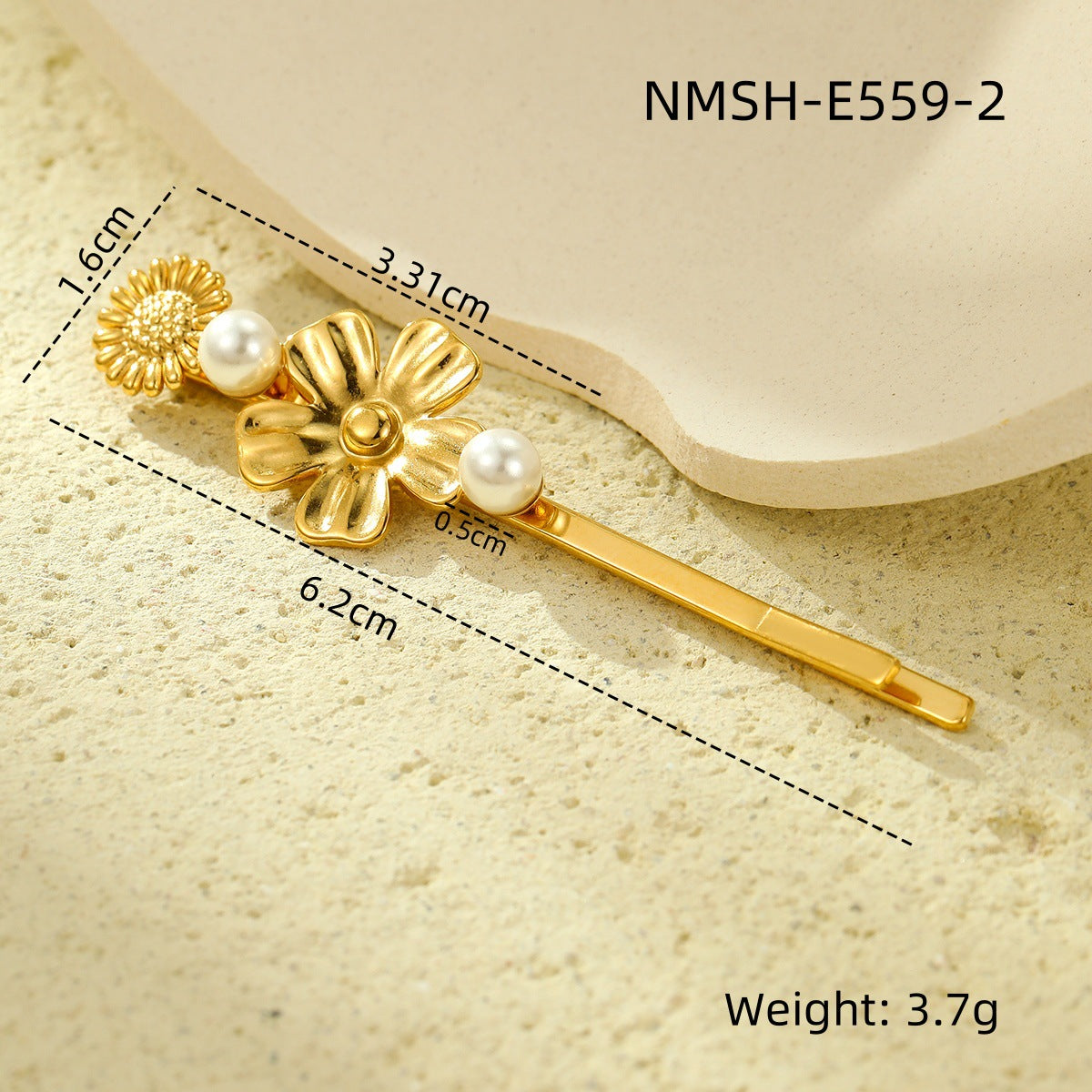 Elegant Floral Hair Clip for Women Made of Stainless Steel with Pearl Inlay, Minimalist Bar Style Hair Accessory