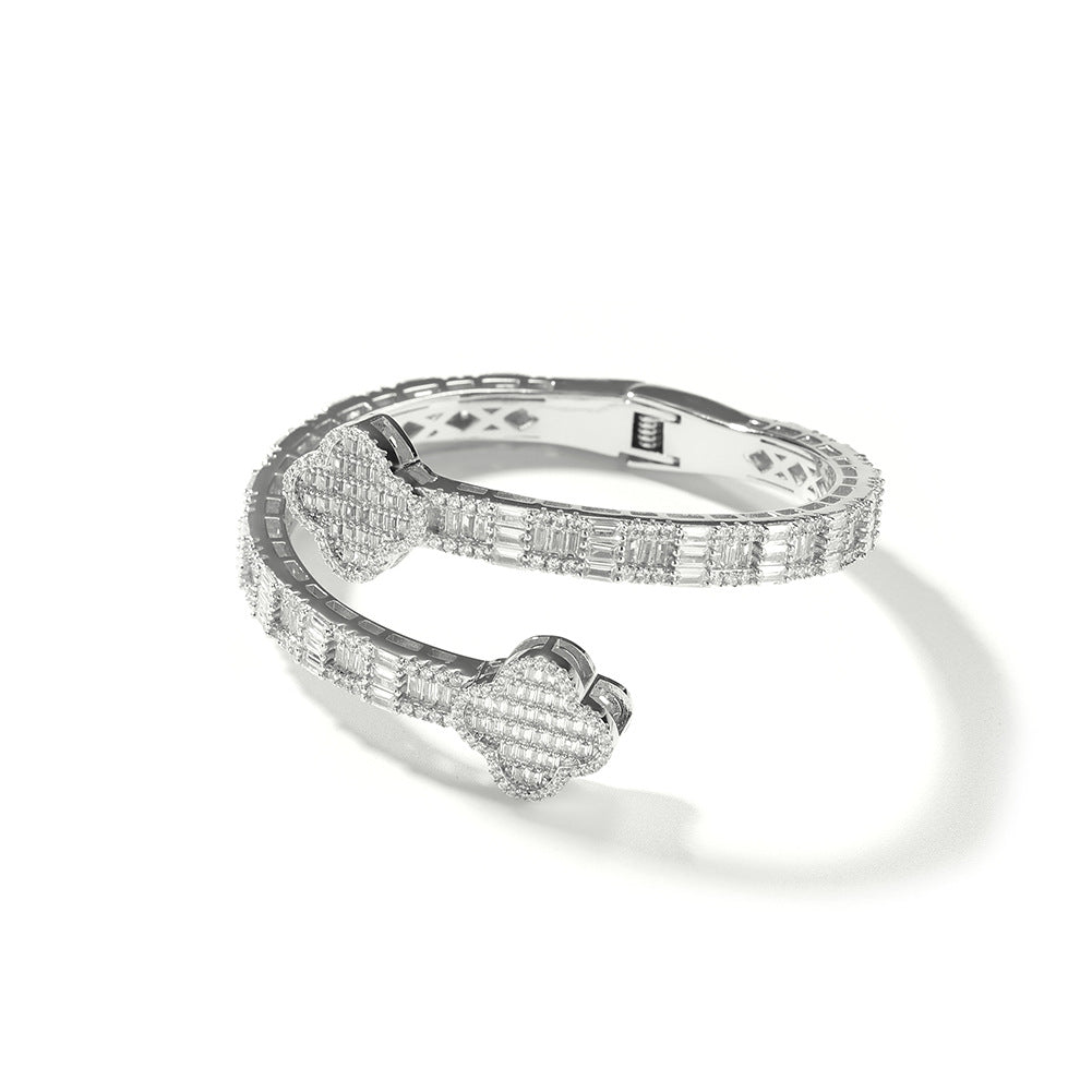 Hip-hop Brass Inlaid Cubic Zirconia Floral Bracelet Fashion Accessory