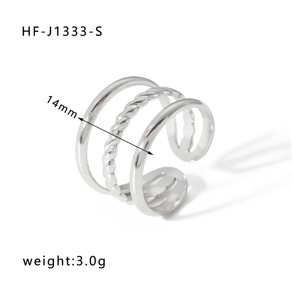 Anello da donna in acciaio inossidabile geometrico a forma di cuore, minimalista, con finitura placcata e design ispirato a una catena
