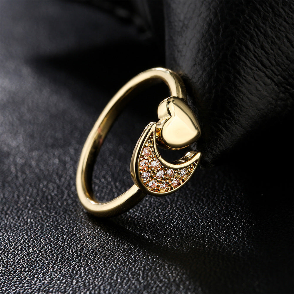Minimalist Geometric Brass Ring with Micro-Inlaid Cubic Zirconia for Women