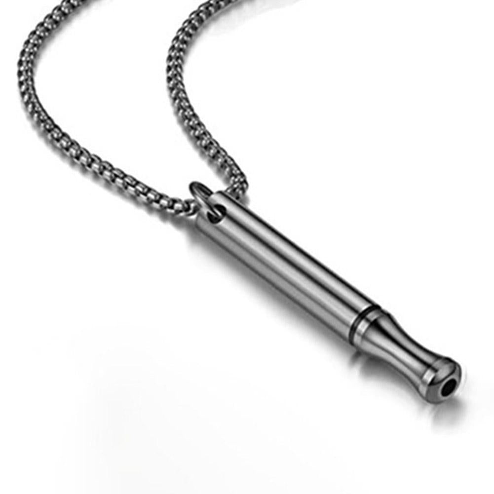 Natural Style Geometric Stainless Steel Whistle Pendant Necklace with Titanium Steel Charm and Plated Finish for Stress Relief Meditation Yoga Breathing