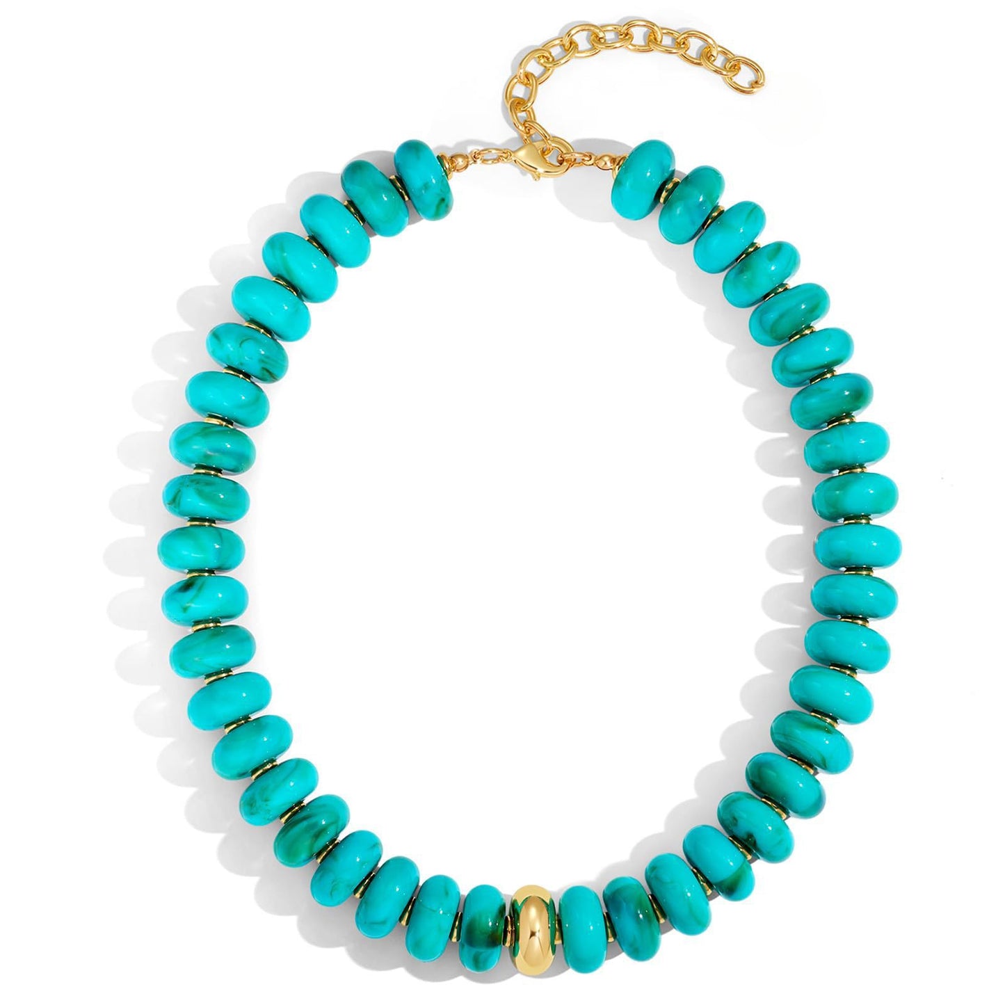 Minimalist Geometric Round Oval Acrylic Beaded Charm Bar Gold Tone Adjustable Cable Chain for Women Unisex