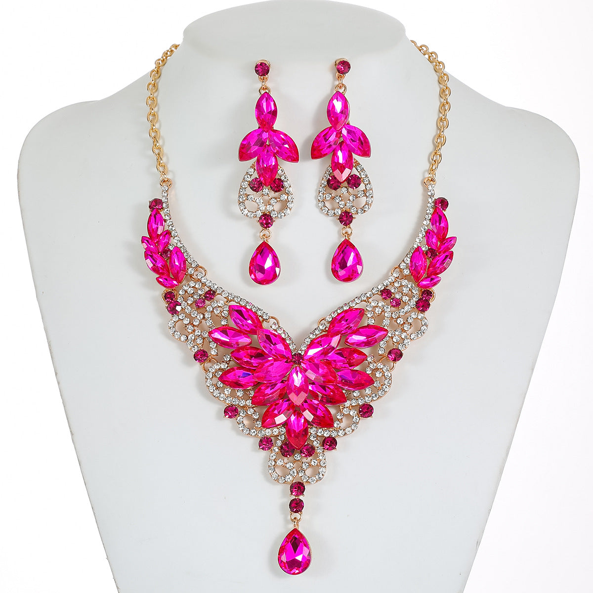 French Vintage Style Butterfly-Shaped Alloy Necklace Set with Rhinestone Accents, Electroplated O-Chain, Floral Botanical Design Featuring Wheat, Petal, Leaf and Lotus Pod Motifs for Women
