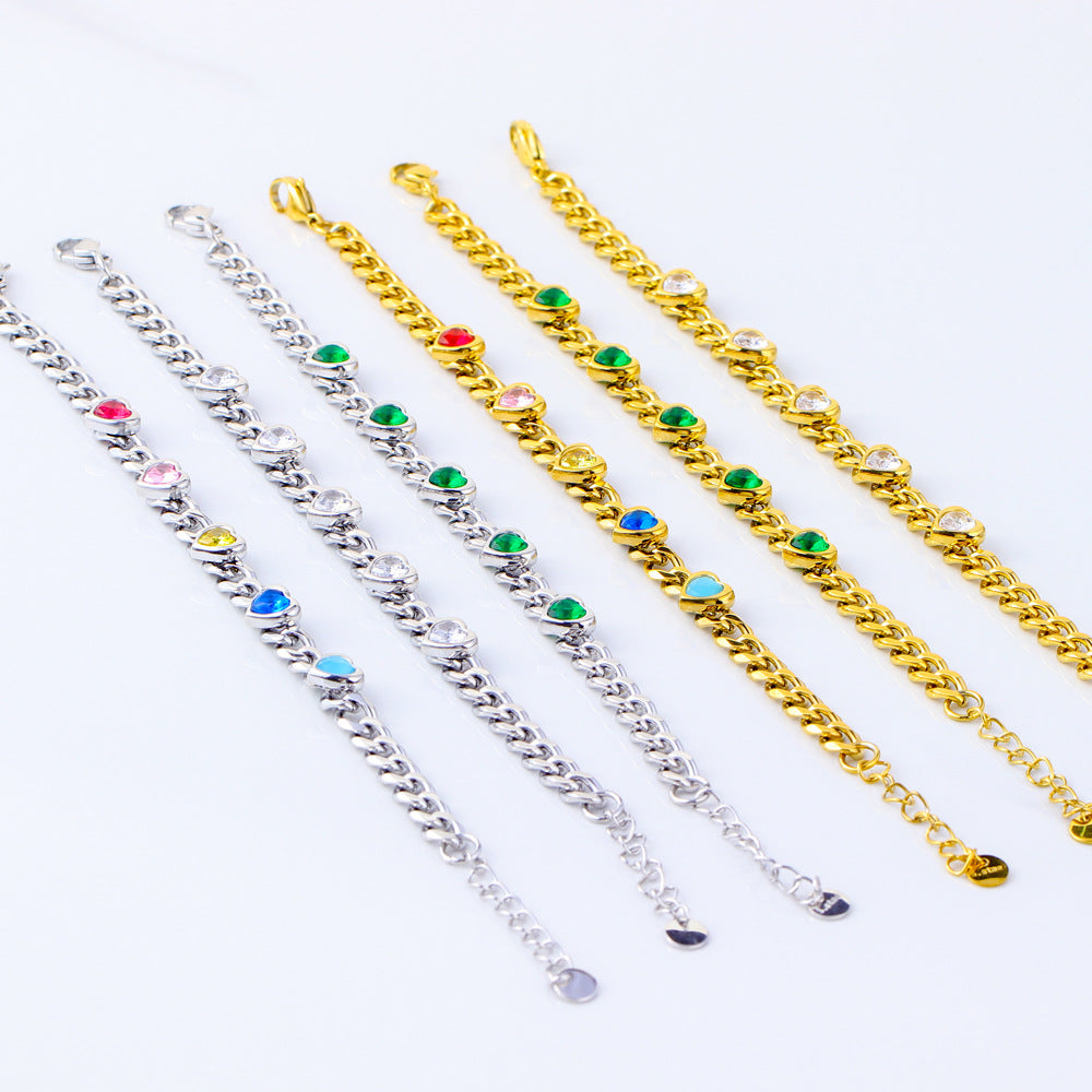 Bracciale da donna regolabile a forma di cuore in acciaio inossidabile con placcatura in oro e zirconi, gioielli alla moda stile ufficio minimalista