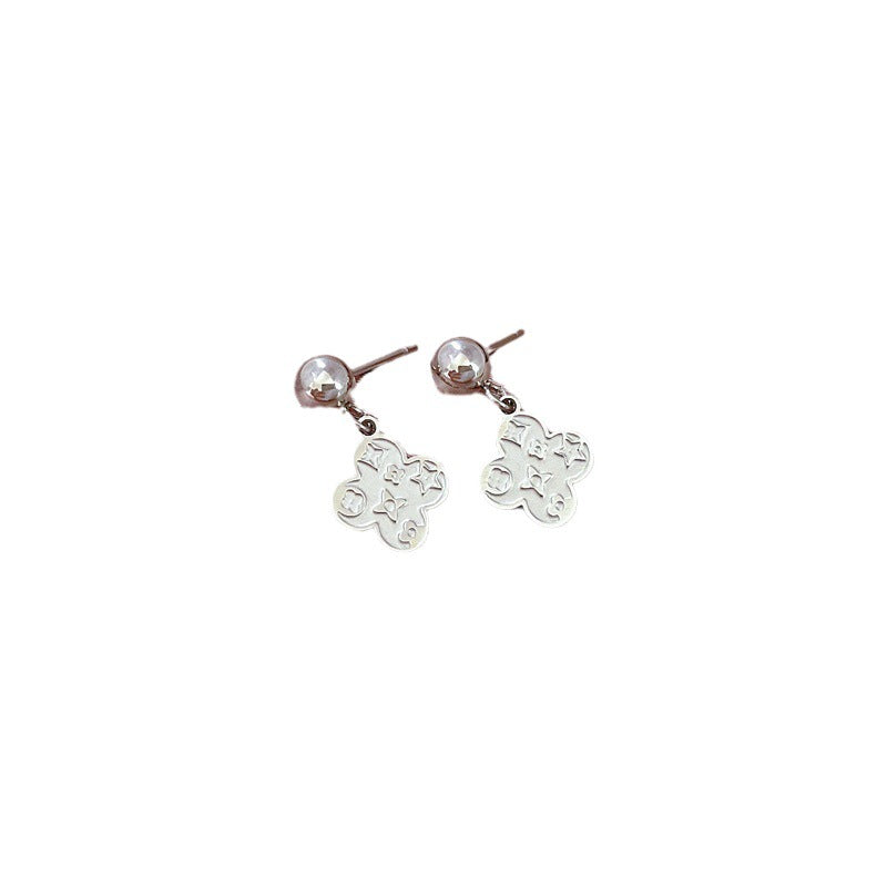 Pendientes de acero de titanio geométricos minimalistas con trébol de la suerte para mujer