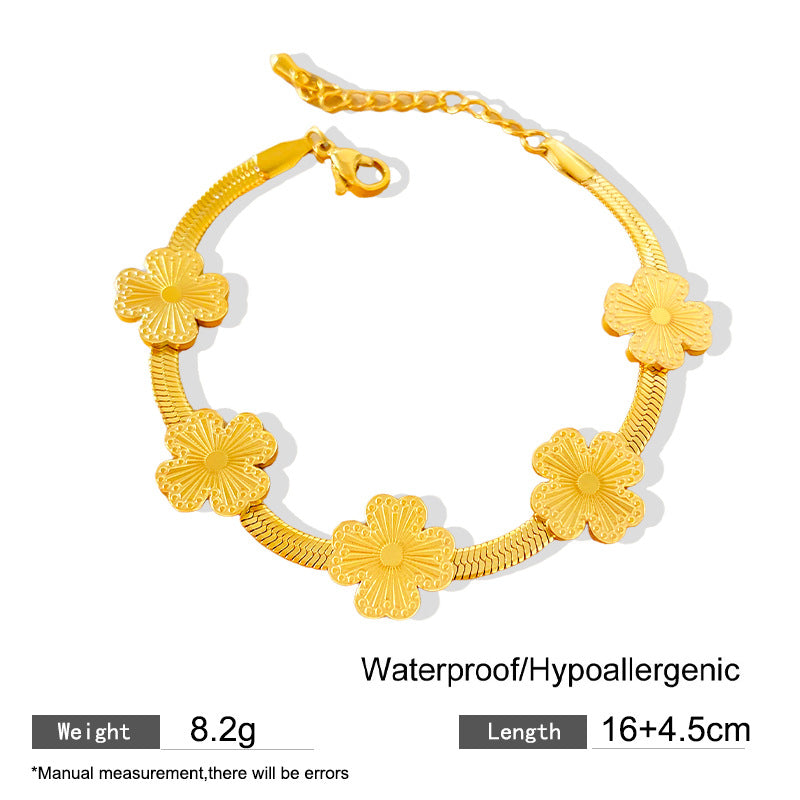 Sweet Minimalist Laser Plated Floral Titanium Steel Bracelet