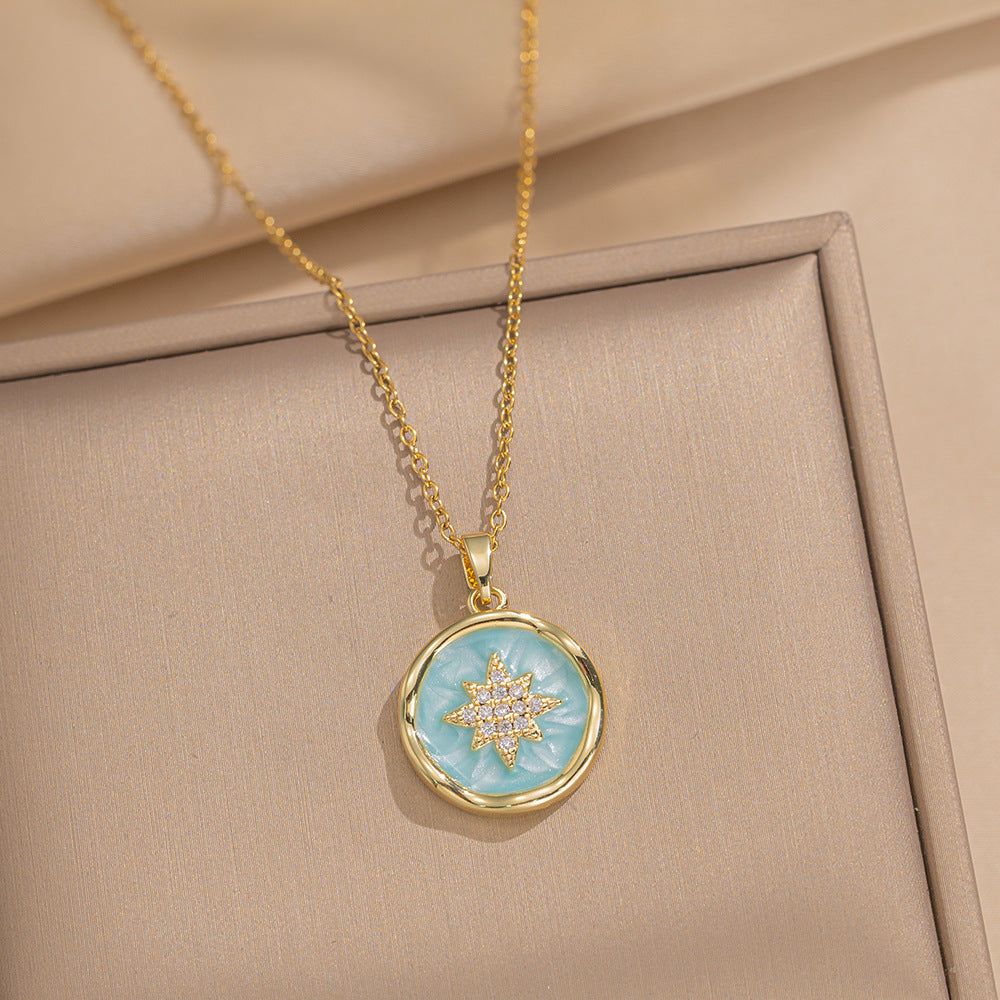 Baroque Style Leaf-Shaped Titanium Steel Necklace with Tulip Floral Motif, Vacuum-Plated for Hypoallergenic Wear, O-Chain Design