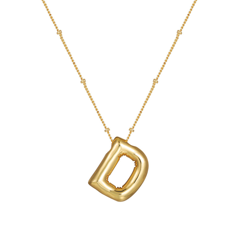 18K Gold Plated Heart Letter Necklace Minimalist Polished Brass Pendant Cable Chain for Women