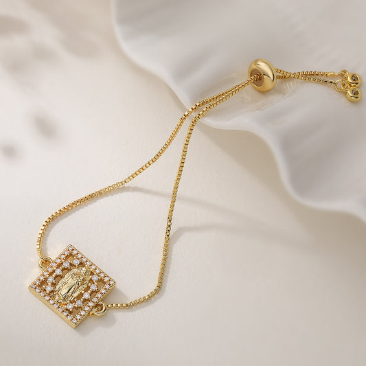 Elegant 18K Gold Plated Brass Geometric Micro-inlay Cubic Zirconia Bracelet for Women