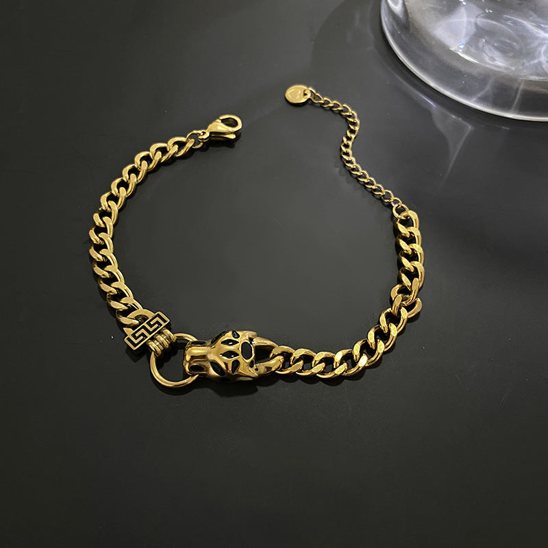 Vintage Streetwear Gold Plated Titanium Steel Leopard Head Necklace Unisex