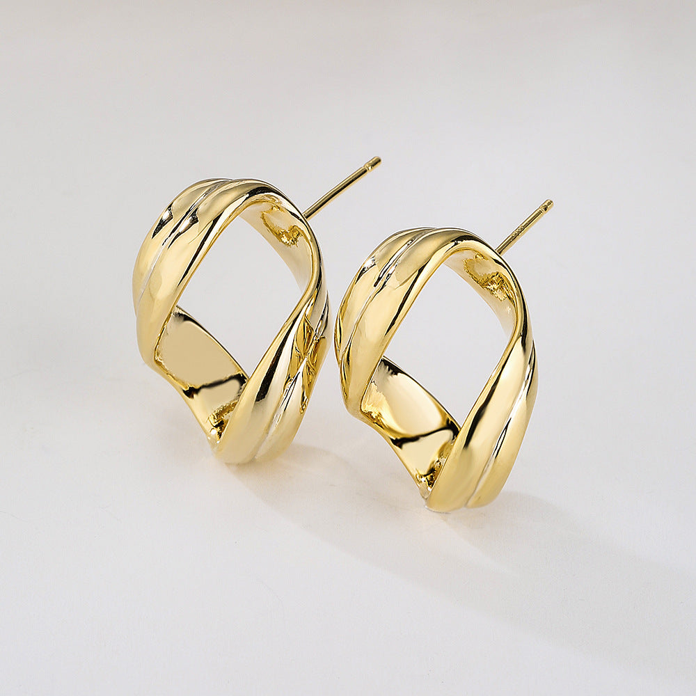 Orecchini Geometrici da Donna in Ottone Placcato Oro 18K con Forma Irregolare Contemporanea