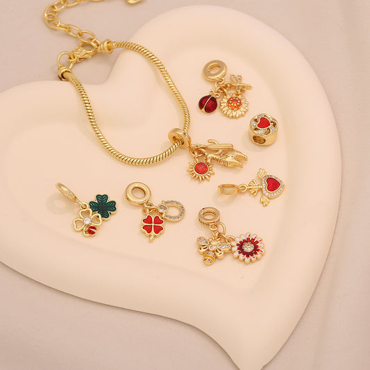 Ciondolo a barra con intarsio in ottone a forma di cuore floreale per donna