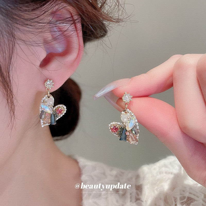 Pendientes de Flores Geométricas con Incrustaciones de Diamantes de Imitación en Cobre Bañado y Postes de Acero Inoxidable para Mujer, Joyería de Oreja de Lujo Minimalista y de Moda para el Día a Día
