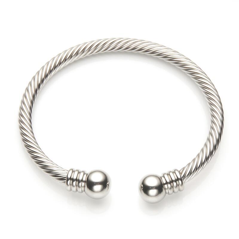 Polished Stainless Steel Cable Rope C-Shaped Bracelet for Women with Natural Style