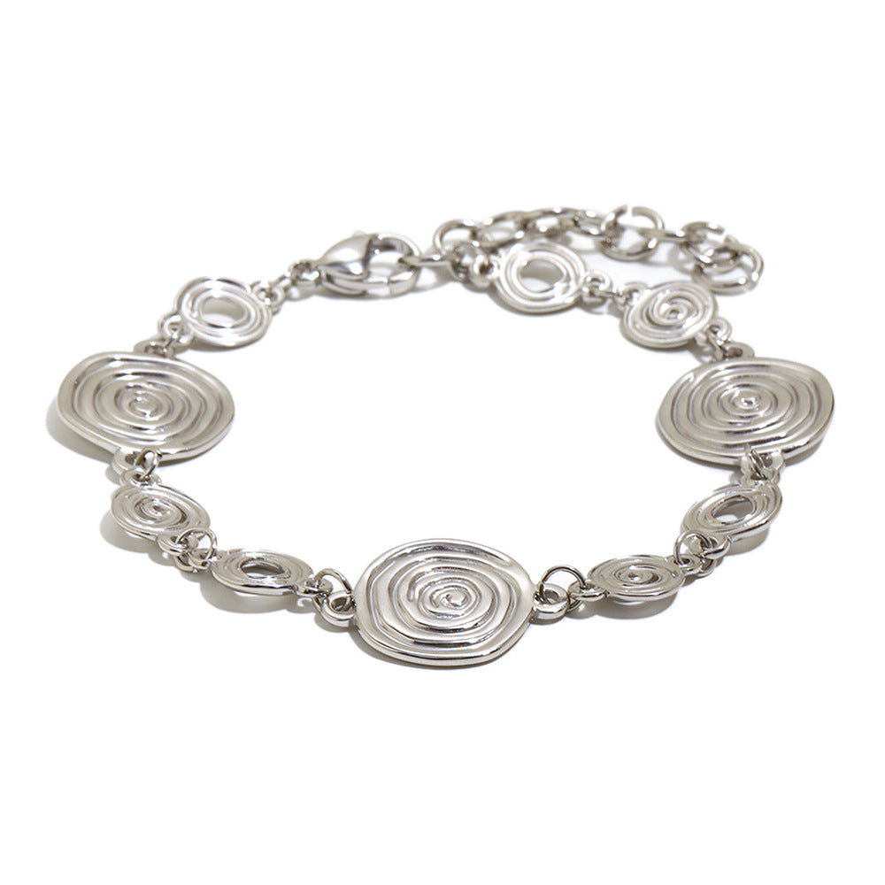 Bracciale da donna in acciaio inossidabile placcato oro 18 carati con abalone fossile geometrico ispirato al vintage