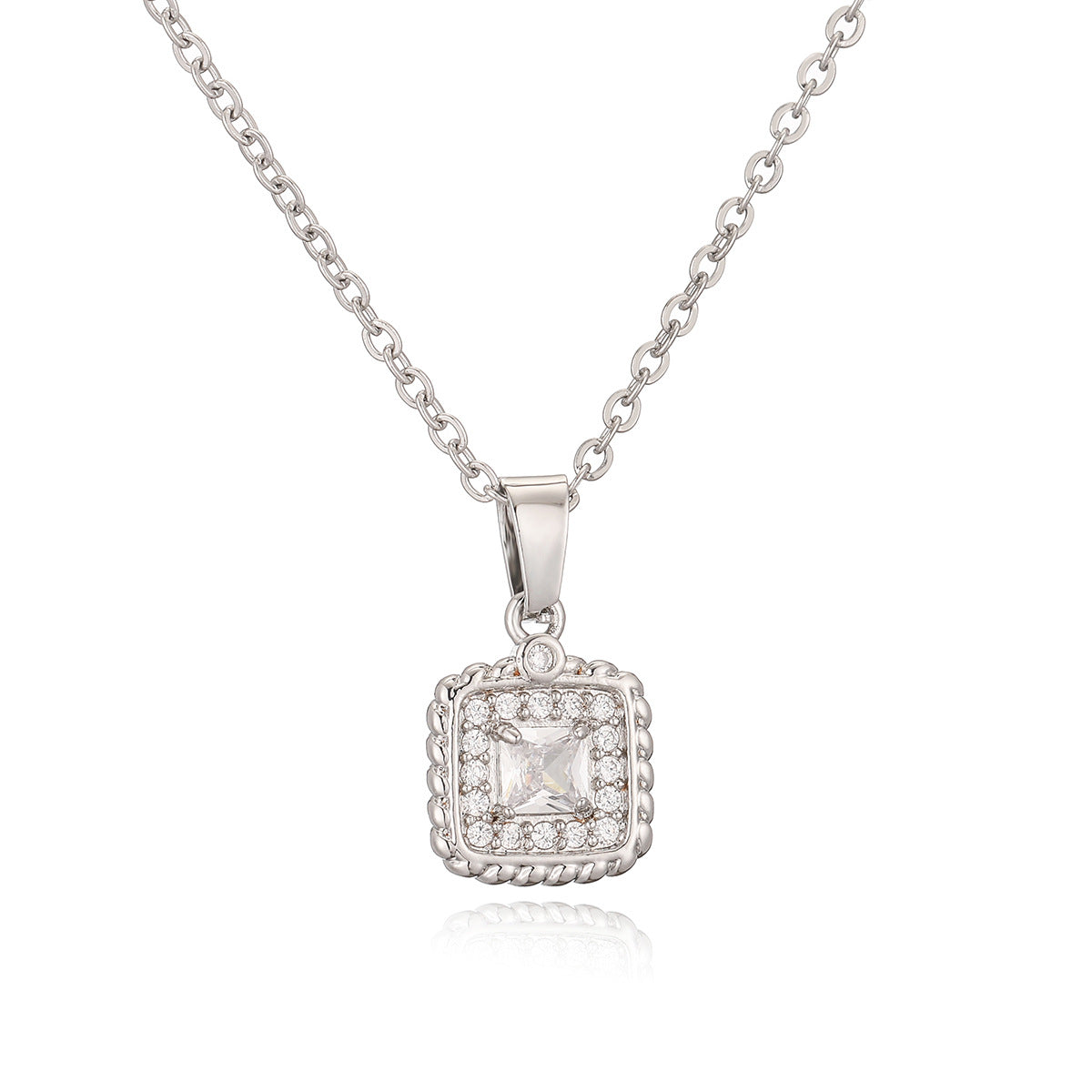 Minimalist Geometric Zircon Square Pendant Necklace for Women Copper Chain Delicate Clavicle Jewelry