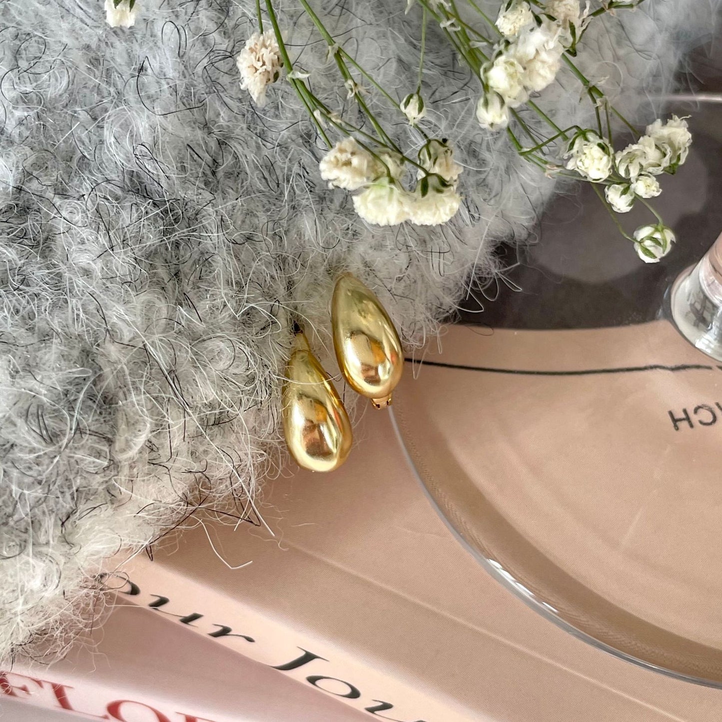 Rustic Floral Minimalist Star-Shaped 925 Sterling Silver Hoop Earrings Handmade with Delicate Drop Detail