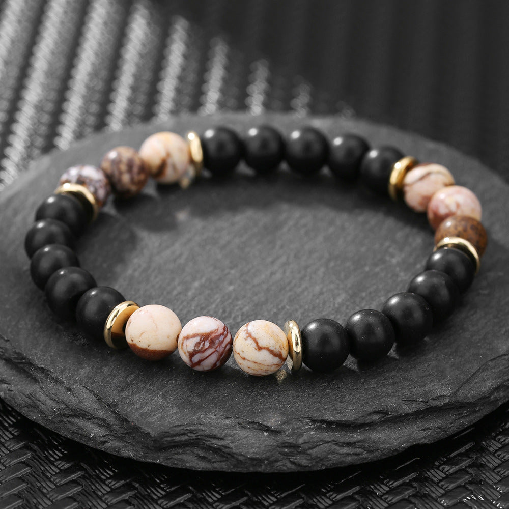 Handmade Matte Round Volcanic Stone Bracelet Unisex Geometric Jewelry